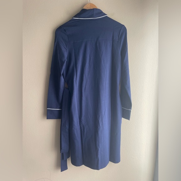 New Universal Standard Rachele Lounge Robe Blue Piping Women Size 4XS - Picture 7 of 13